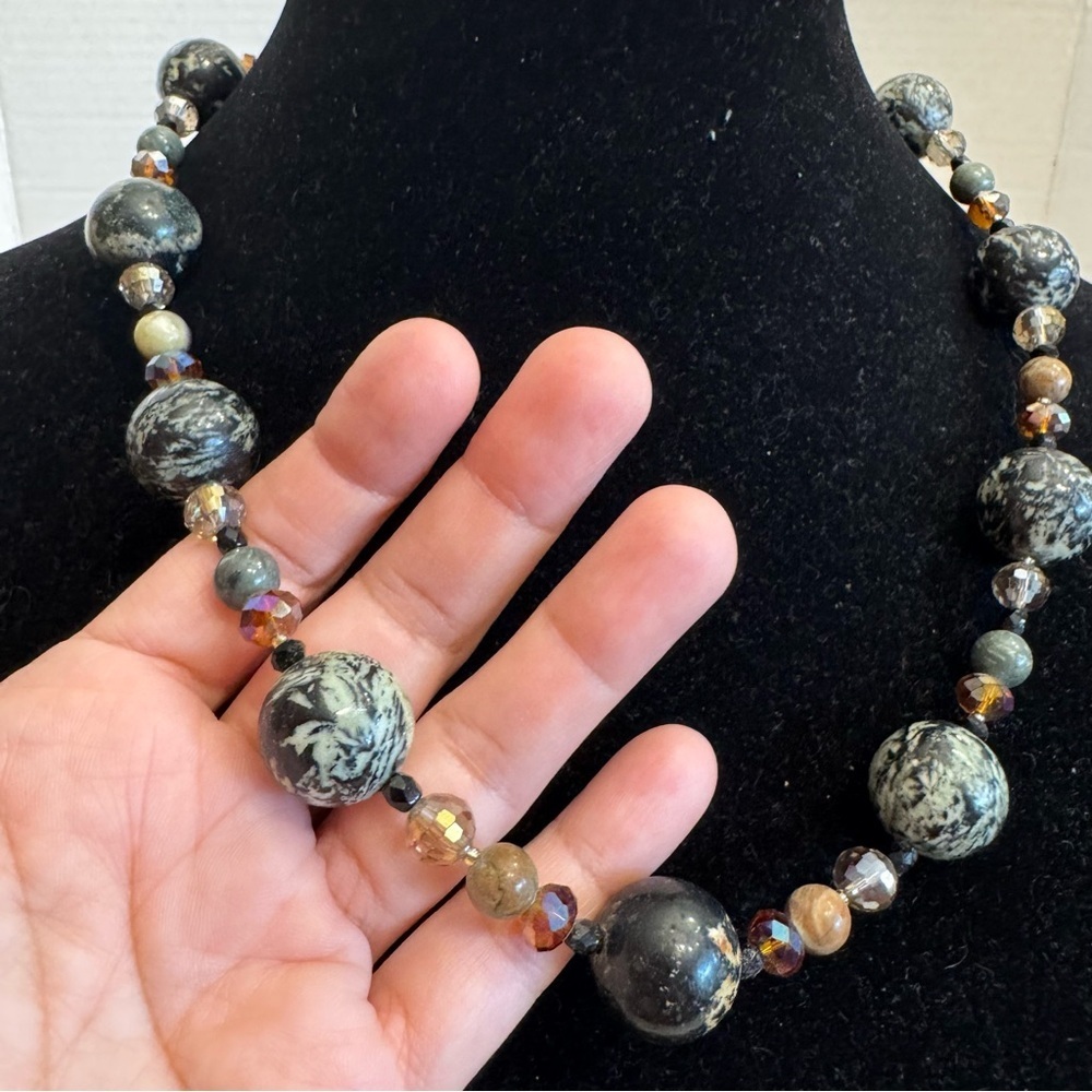 Large Chunky Round Beaded Gems Jasper & Agate Necklace Natural Stone Mine Finds